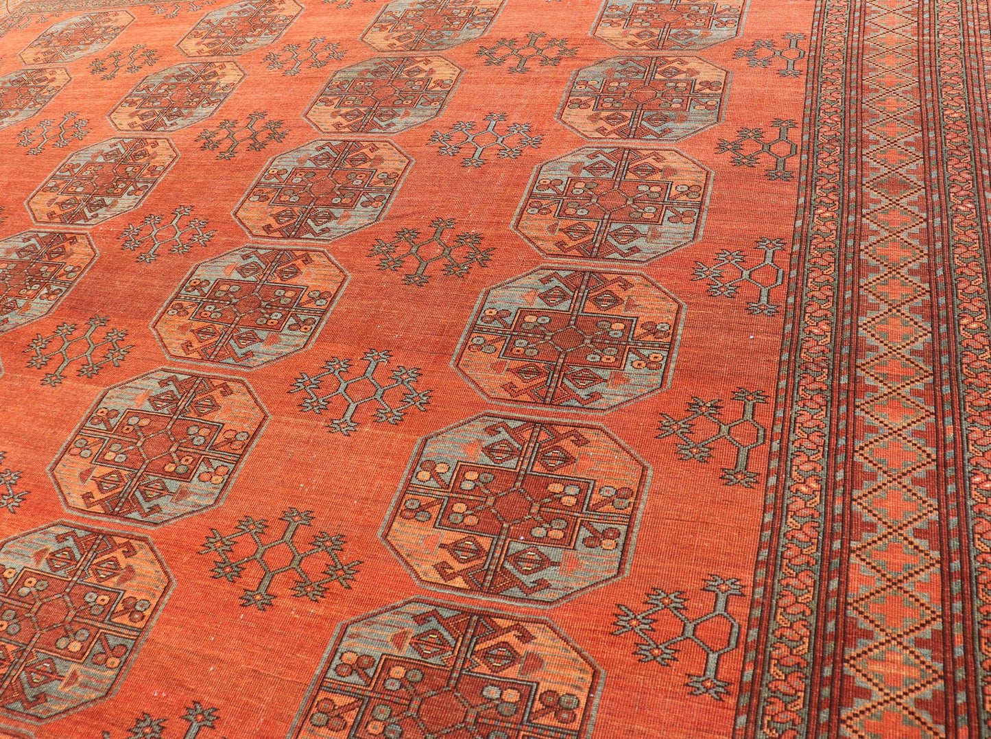 Large Turkomen Rug with All - Over Gul Bokhara Design. Hand - Knotted 1930's Turkomen Rug with Repeating Gul Design. Keivan Woven Arts; rug EMB - 9503 - P13580, country of origin / type: Turkestan / Ersari/Turkoman, circa 1930s. Measures: 11'1 x 13' 10 ... - Keivan Woven ArtsEMB - 9503 - P13580 - 14596Rug