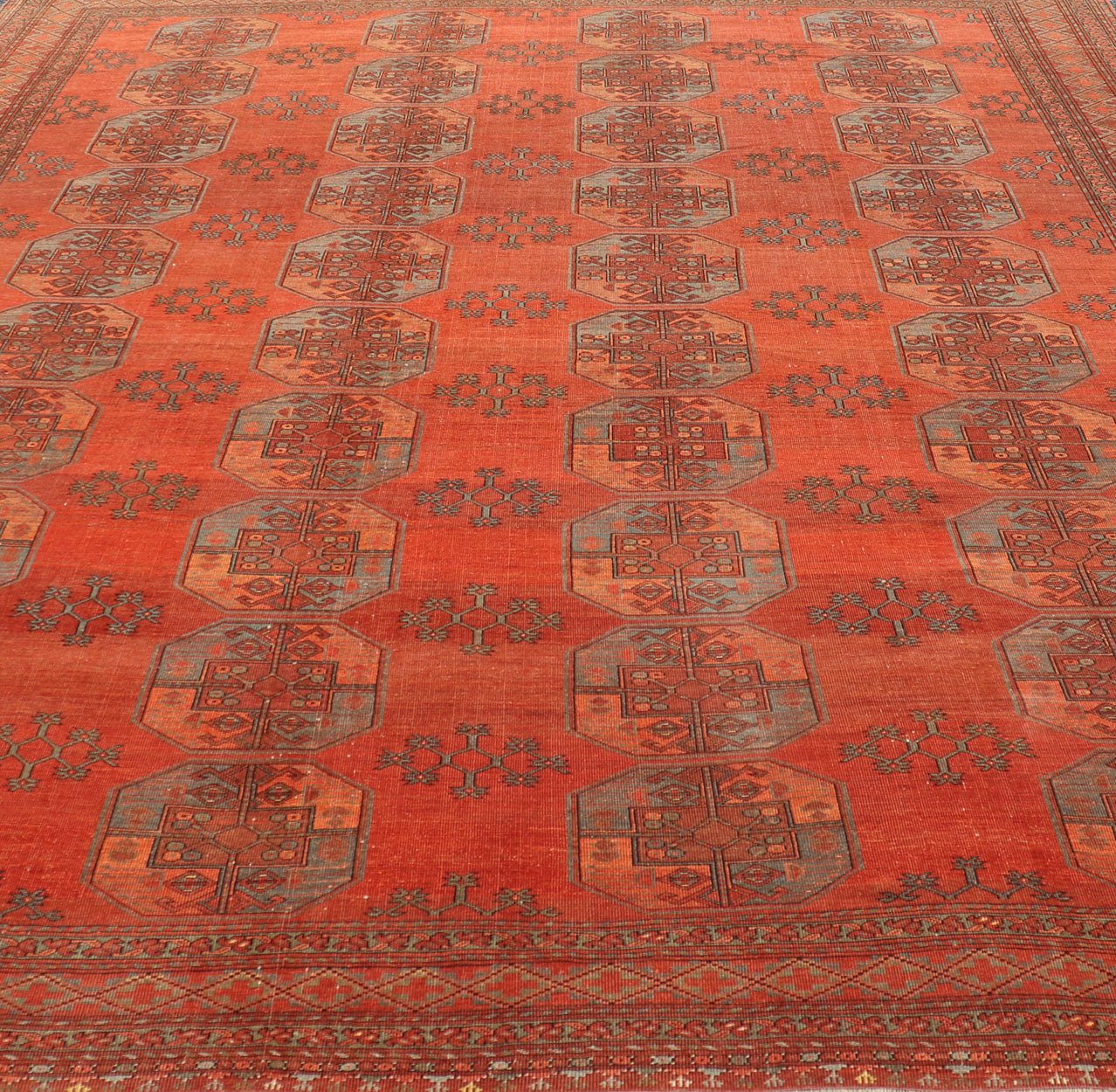 Large Turkomen Rug with All - Over Gul Bokhara Design. Hand - Knotted 1930's Turkomen Rug with Repeating Gul Design. Keivan Woven Arts; rug EMB - 9503 - P13580, country of origin / type: Turkestan / Ersari/Turkoman, circa 1930s. Measures: 11'1 x 13' 10 ... - Keivan Woven ArtsEMB - 9503 - P13580 - 14596Rug