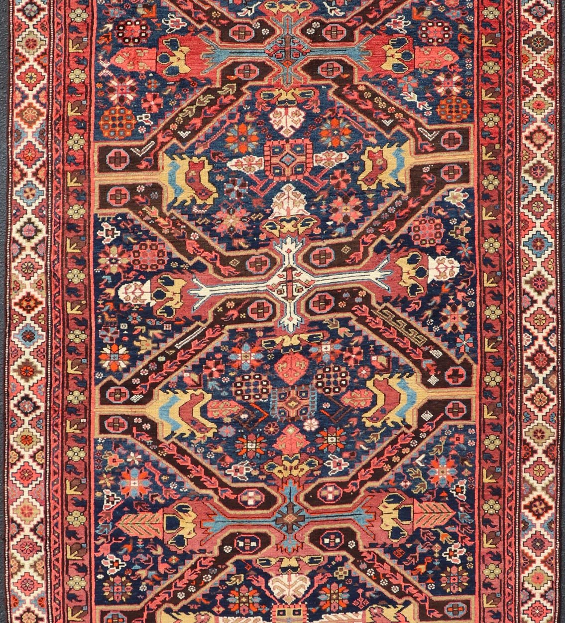 Colorful Antique Seychour Large Gallery Runner with Multi - Geometric Medallions Measures: 5'10 x 12'10 Seychour rugs are known for their heavily tribal designs. This fine piece in particular holds vibrant colors and bold contrasts. The mi... - Keivan Woven ArtsEMB - 9508 - P13522 - 14614Rug