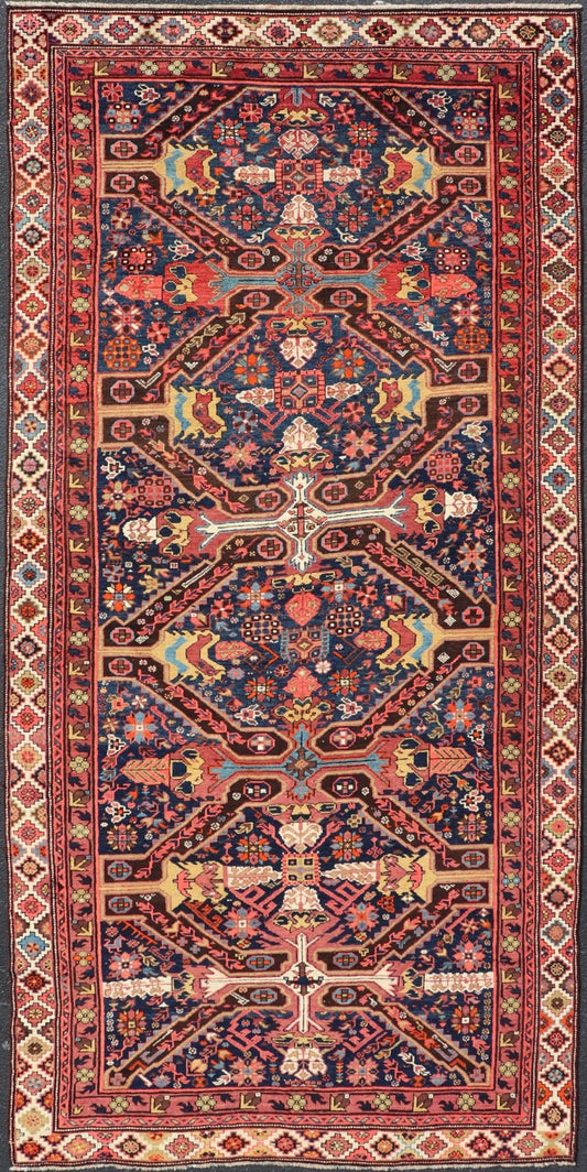 Colorful Antique Seychour Large Gallery Runner with Multi - Geometric Medallions Measures: 5'10 x 12'10 Seychour rugs are known for their heavily tribal designs. This fine piece in particular holds vibrant colors and bold contrasts. The mi... - Keivan Woven ArtsEMB - 9508 - P13522 - 14614Rug