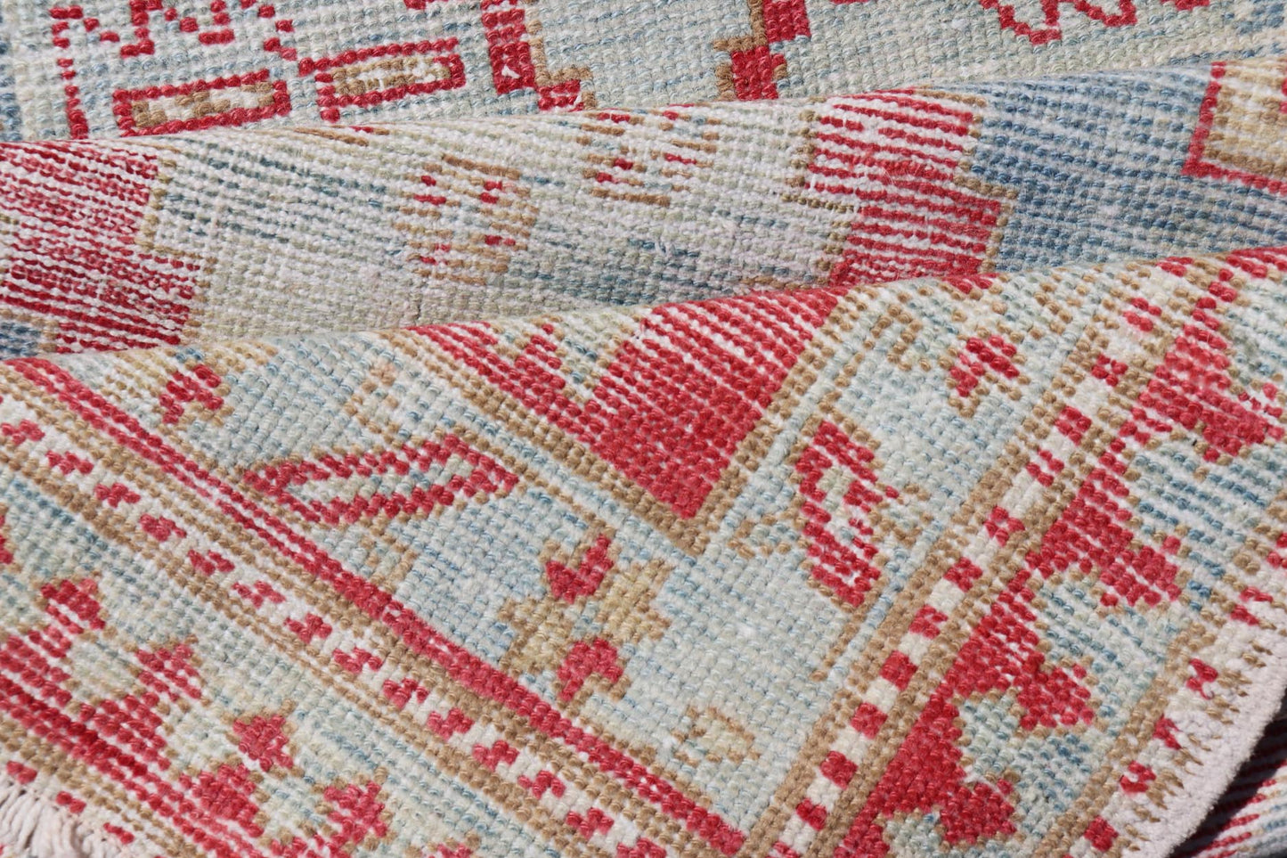Red and Light Blue Toned Antique Persian Heriz Runner with Tribal Medallions. Keivan Woven Arts / rug # EN - 13040, country of origin / type: Iran / Heriz, circa 1920. Measures: 2'10 x 8'10 This antique Persian Heriz runner, from northwest Iran, d... - Keivan Woven ArtsEMB - 9530 - 09 - 13040 - 14698Rug