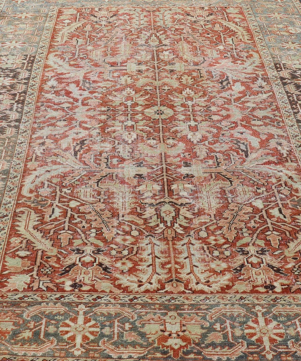 All Over Design Antique Serapi - Heriz Rug With Large sub geometric Design, Keivan Woven Arts / rug EMB - 9541 - 13588, country of origin / type: Persian / Heriz, circa Early - 20th Century. Measures: 7'7 x 11' Antique Heriz Rug with Large scale ... - Keivan Woven ArtsEMB - 9541 - 13588 - 14770Rug