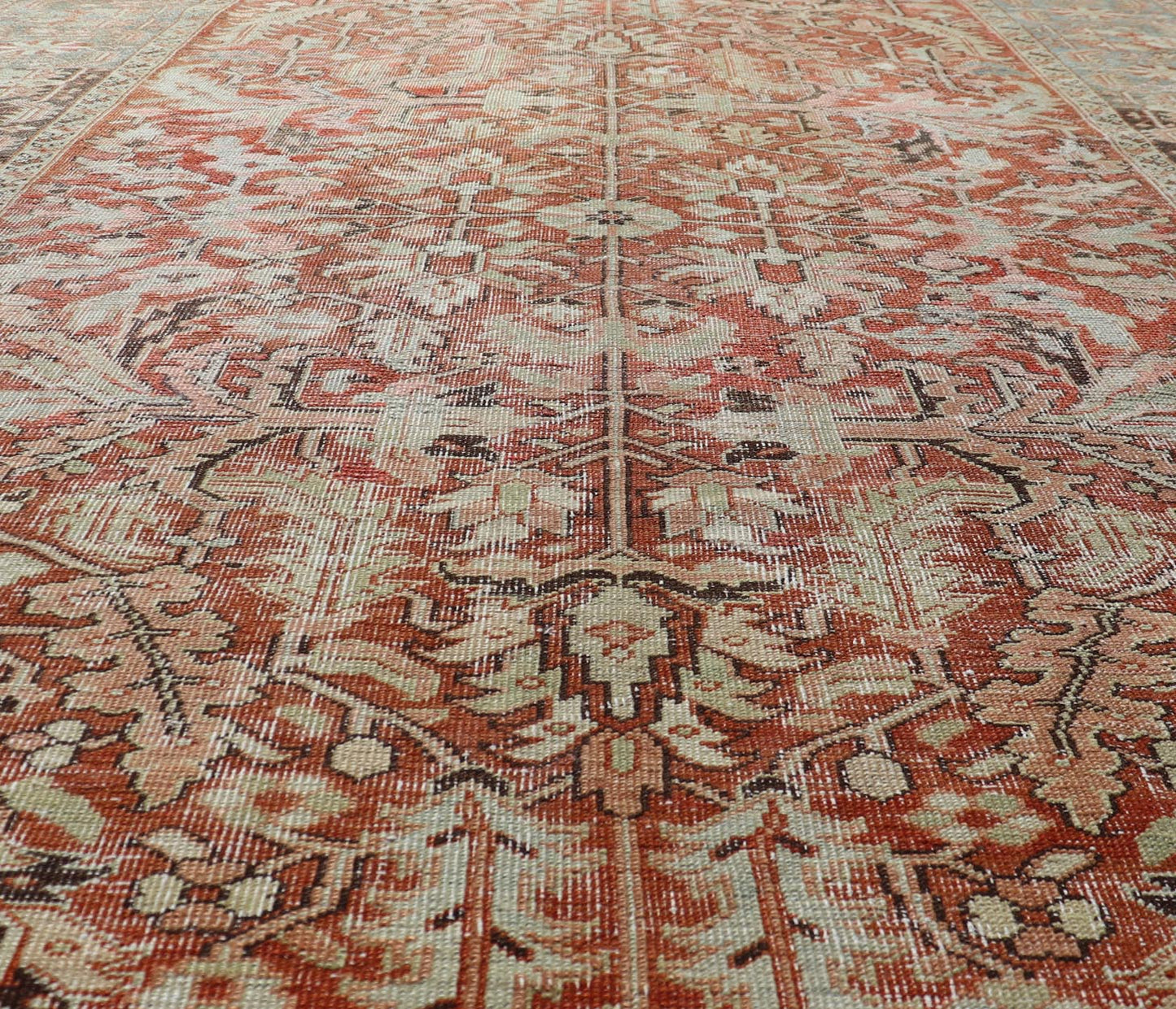 All Over Design Antique Serapi - Heriz Rug With Large sub geometric Design, Keivan Woven Arts / rug EMB - 9541 - 13588, country of origin / type: Persian / Heriz, circa Early - 20th Century. Measures: 7'7 x 11' Antique Heriz Rug with Large scale ... - Keivan Woven ArtsEMB - 9541 - 13588 - 14770Rug