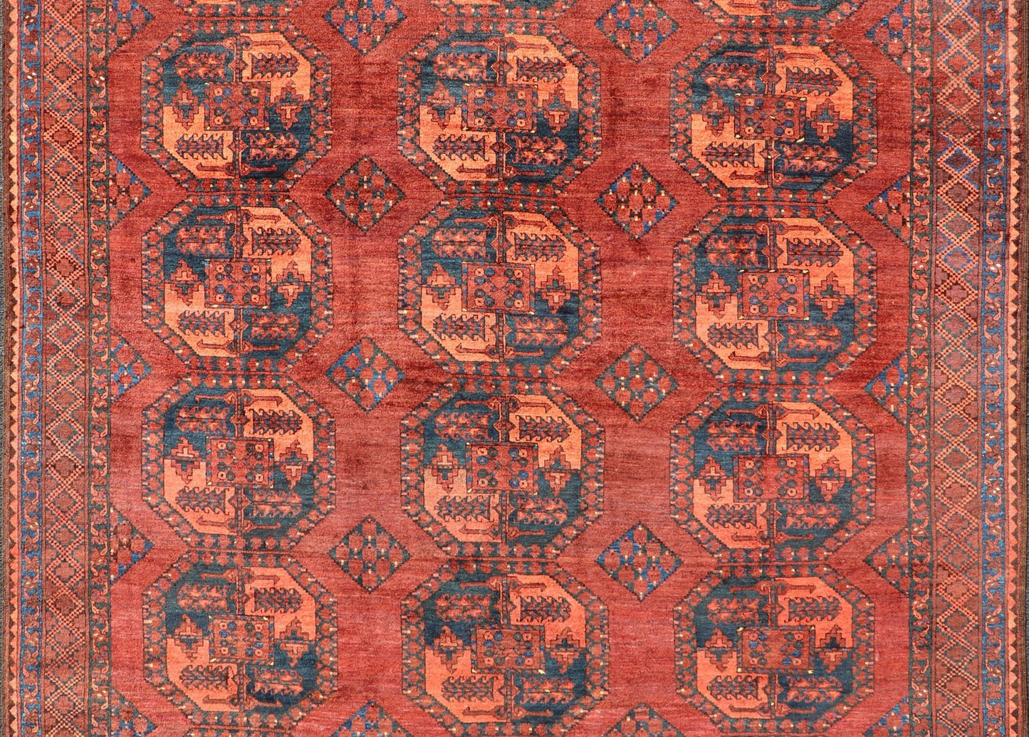Hand - Knotted Turkomen Ersari Rug in Wool with Repeating Sub - Geometric Gul Design This Turkomen Ersari rug has been hand - knotted in the finest wool. The rug features a repeating Gul design throughout the entirety of the rug, enclosed within a co... - Keivan Woven ArtsEMB - 9544 - P13057 - 14788Rug