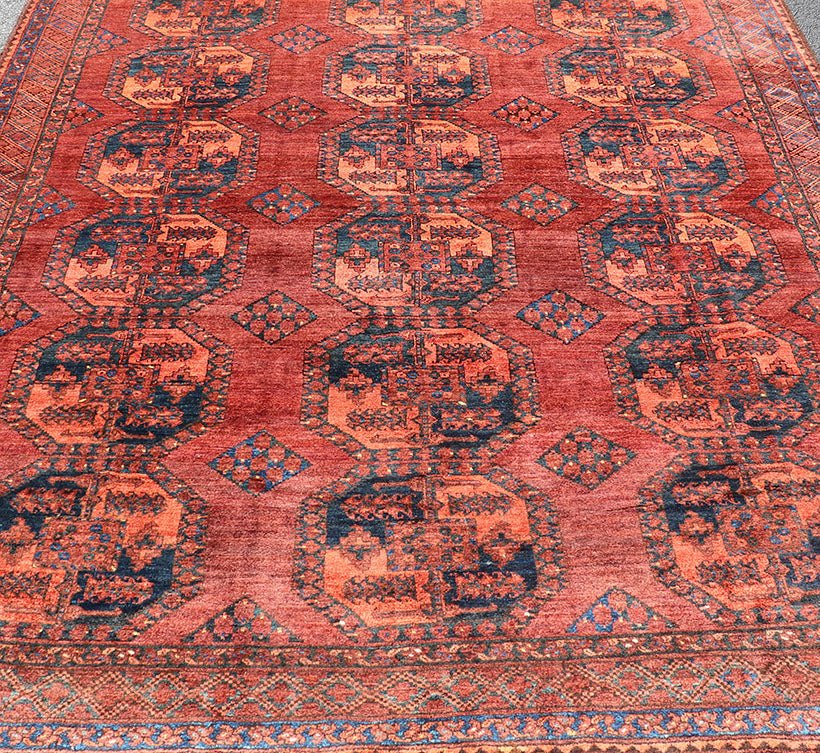 Hand - Knotted Turkomen Ersari Rug in Wool with Repeating Sub - Geometric Gul Design This Turkomen Ersari rug has been hand - knotted in the finest wool. The rug features a repeating Gul design throughout the entirety of the rug, enclosed within a co... - Keivan Woven ArtsEMB - 9544 - P13057 - 14788Rug