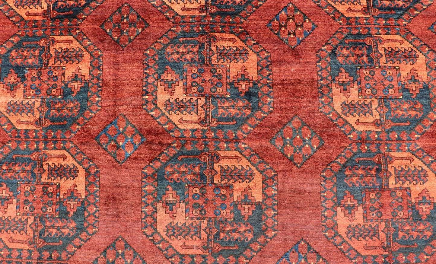Hand - Knotted Turkomen Ersari Rug in Wool with Repeating Sub - Geometric Gul Design This Turkomen Ersari rug has been hand - knotted in the finest wool. The rug features a repeating Gul design throughout the entirety of the rug, enclosed within a co... - Keivan Woven ArtsEMB - 9544 - P13057 - 14788Rug