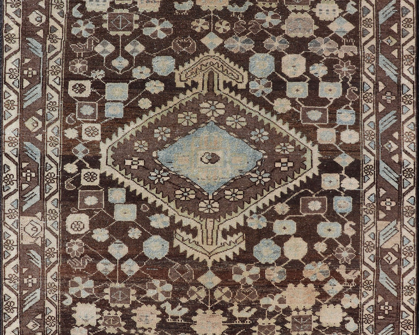 Earthy Tone Vintage Persian Hamadan Rug with All - Over Pattern and Browns Floral design malayer vintage rug in brown and light grayish - blue color tones, Keivan Woven Arts / rug EMB - 9547 - P13075, origin / type: Iran / Hamedan, circa 1930 Thi... - Keivan Woven ArtsEMB - 9547 - P13075 - 14800Rug