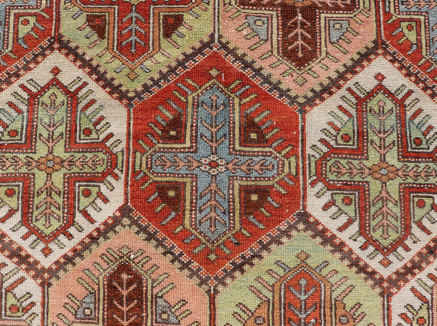 Antique Persian Tribal Motif Design With Crosses Bakhtiari Rug in Multi Colors Keivan Woven Arts / rug EMB - 9550 - P13055, country of origin / type: Iran / Bakhtiari, circa 1920 This magnificent Antique Bakhtiari Rug features an all - over diamond... - Keivan Woven ArtsEMB - 9550 - P13055 - 14806Rug