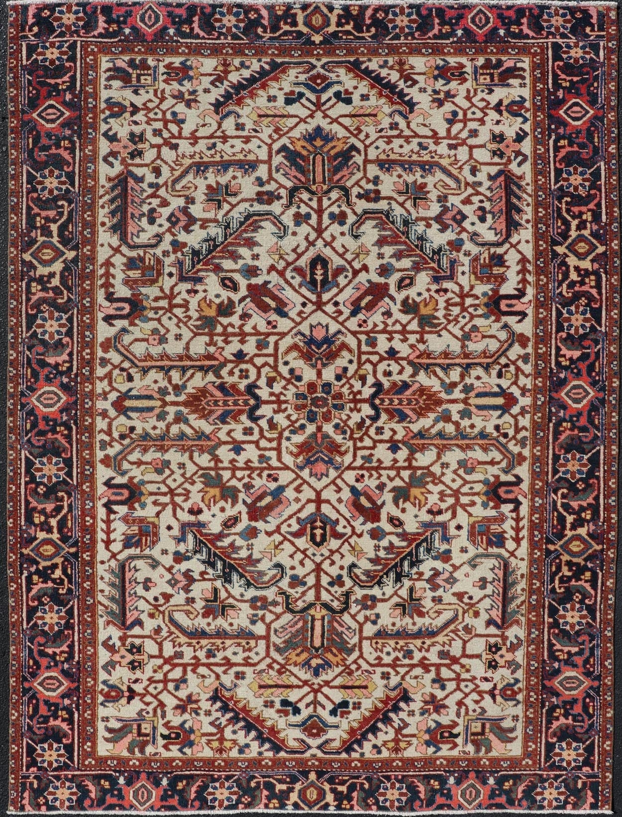 Vintage Hand - Knotted Persian Heriz Rug with All Over Geometric Design. Vintage Hand - Knotted Persian Heriz Rug in Wool with Sub - Geometric Design. Hand - Knotted Heriz Rug with All - Over Design, Keivan Woven Arts; rug EMB - 9591 - P13516, country of origin / ty... - Keivan Woven ArtsEMB - 9591 - P13516 - 15595