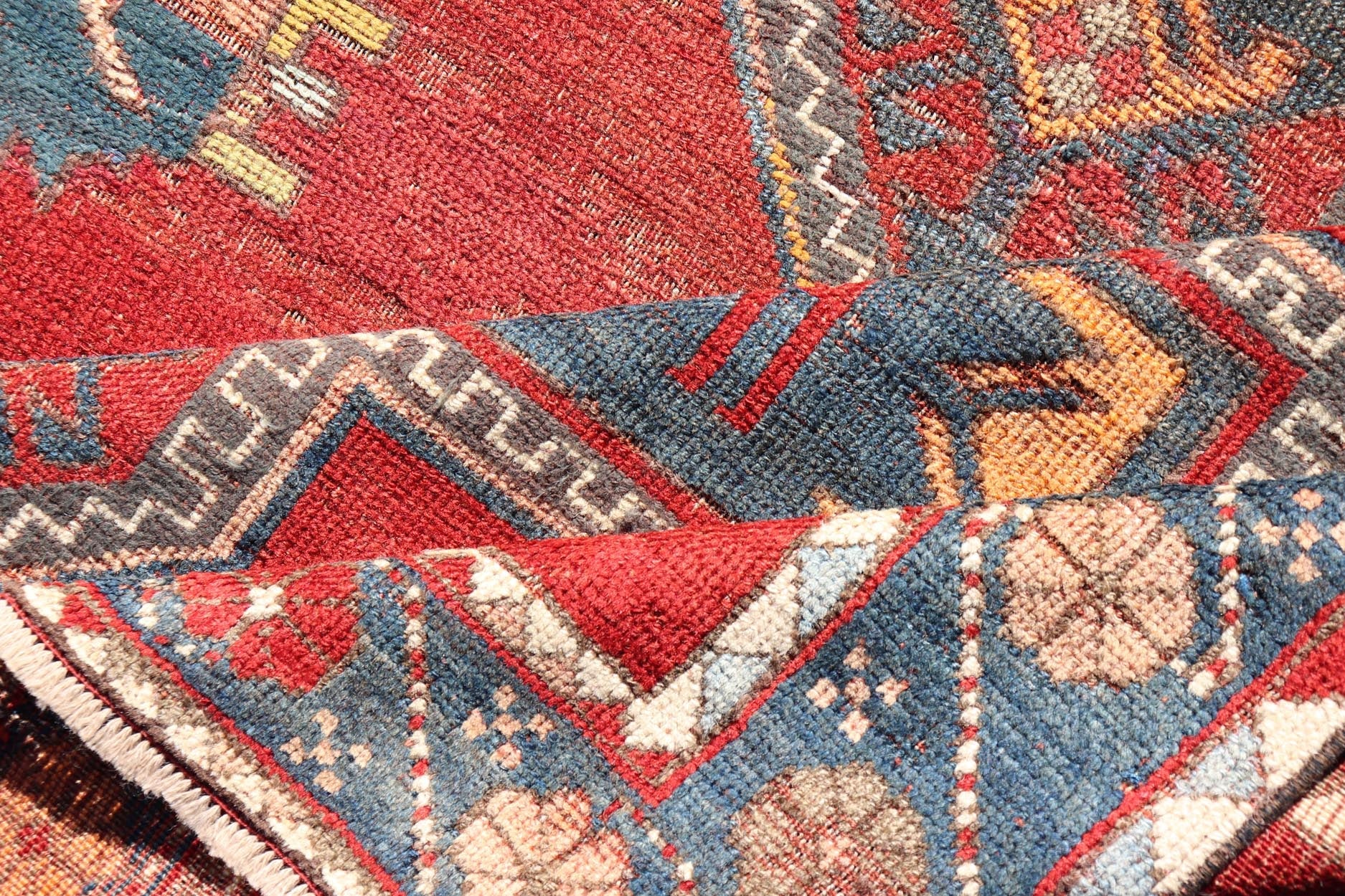 Measures: 5'1 x 7'3 Antique Caucasian Kazak Rug with Sub - Geometric Large Tribal Medallions Design. Keivan Woven Arts / rug EMB - 9624 - 13568, country of origin / type: Caucasus / Kazak, circa Late - 19th Century. Antique Caucasian Kazak Rug with Sub - Geo... - Keivan Woven ArtsEMB - 9624 - 13568 - 15983Rug