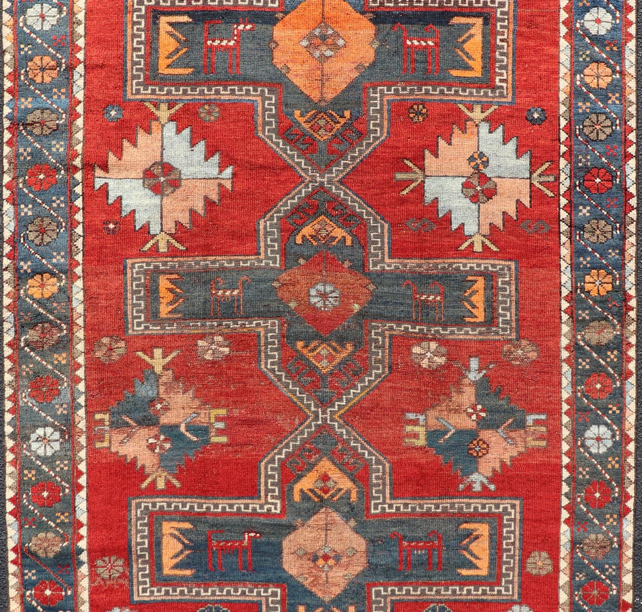 Measures: 5'1 x 7'3 Antique Caucasian Kazak Rug with Sub - Geometric Large Tribal Medallions Design. Keivan Woven Arts / rug EMB - 9624 - 13568, country of origin / type: Caucasus / Kazak, circa Late - 19th Century. Antique Caucasian Kazak Rug with Sub - Geo... - Keivan Woven ArtsEMB - 9624 - 13568 - 15983Rug