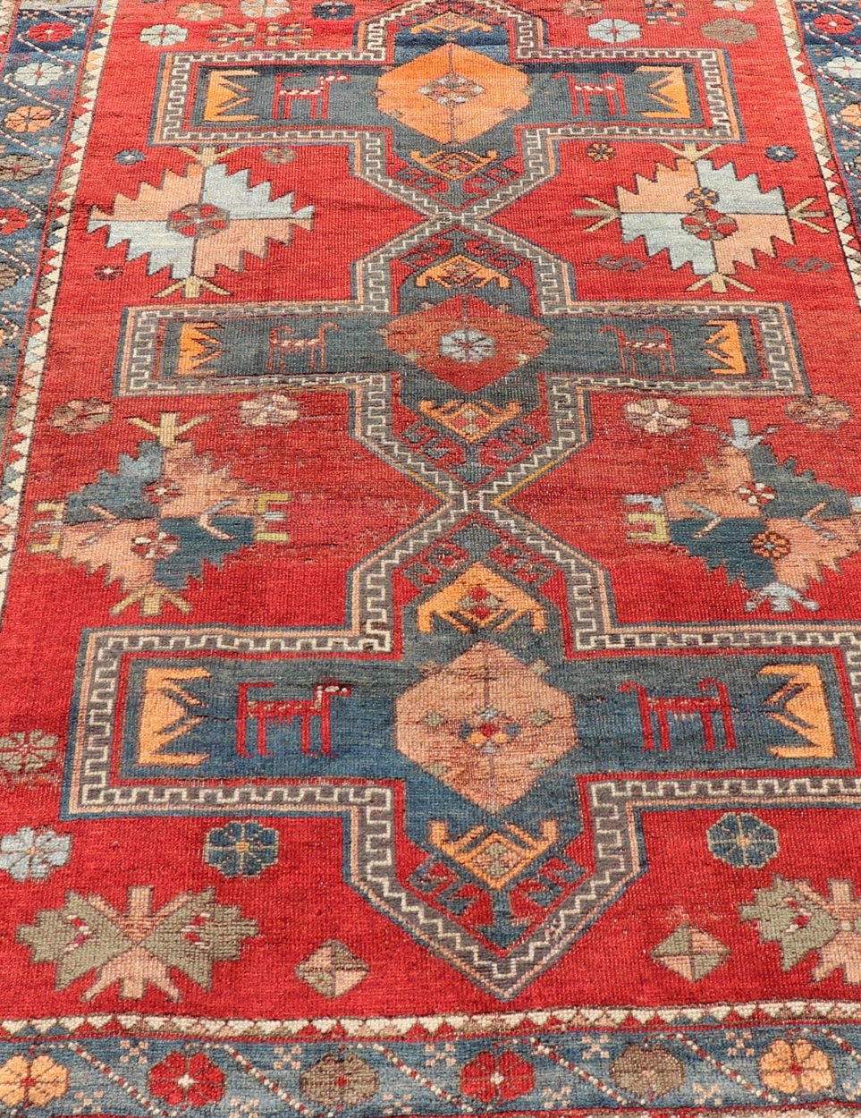 Measures: 5'1 x 7'3 Antique Caucasian Kazak Rug with Sub - Geometric Large Tribal Medallions Design. Keivan Woven Arts / rug EMB - 9624 - 13568, country of origin / type: Caucasus / Kazak, circa Late - 19th Century. Antique Caucasian Kazak Rug with Sub - Geo... - Keivan Woven ArtsEMB - 9624 - 13568 - 15983Rug