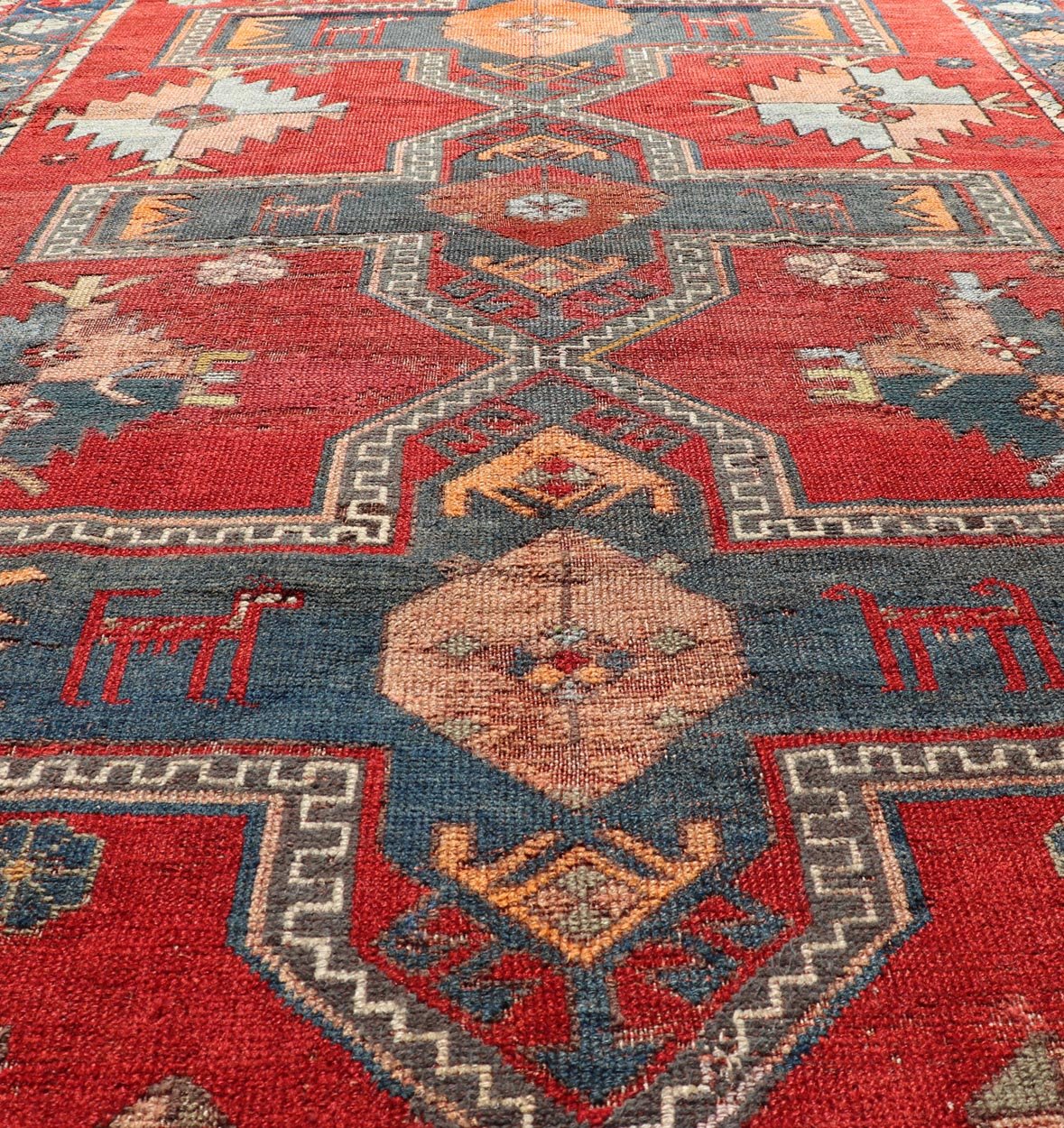 Measures: 5'1 x 7'3 Antique Caucasian Kazak Rug with Sub - Geometric Large Tribal Medallions Design. Keivan Woven Arts / rug EMB - 9624 - 13568, country of origin / type: Caucasus / Kazak, circa Late - 19th Century. Antique Caucasian Kazak Rug with Sub - Geo... - Keivan Woven ArtsEMB - 9624 - 13568 - 15983Rug