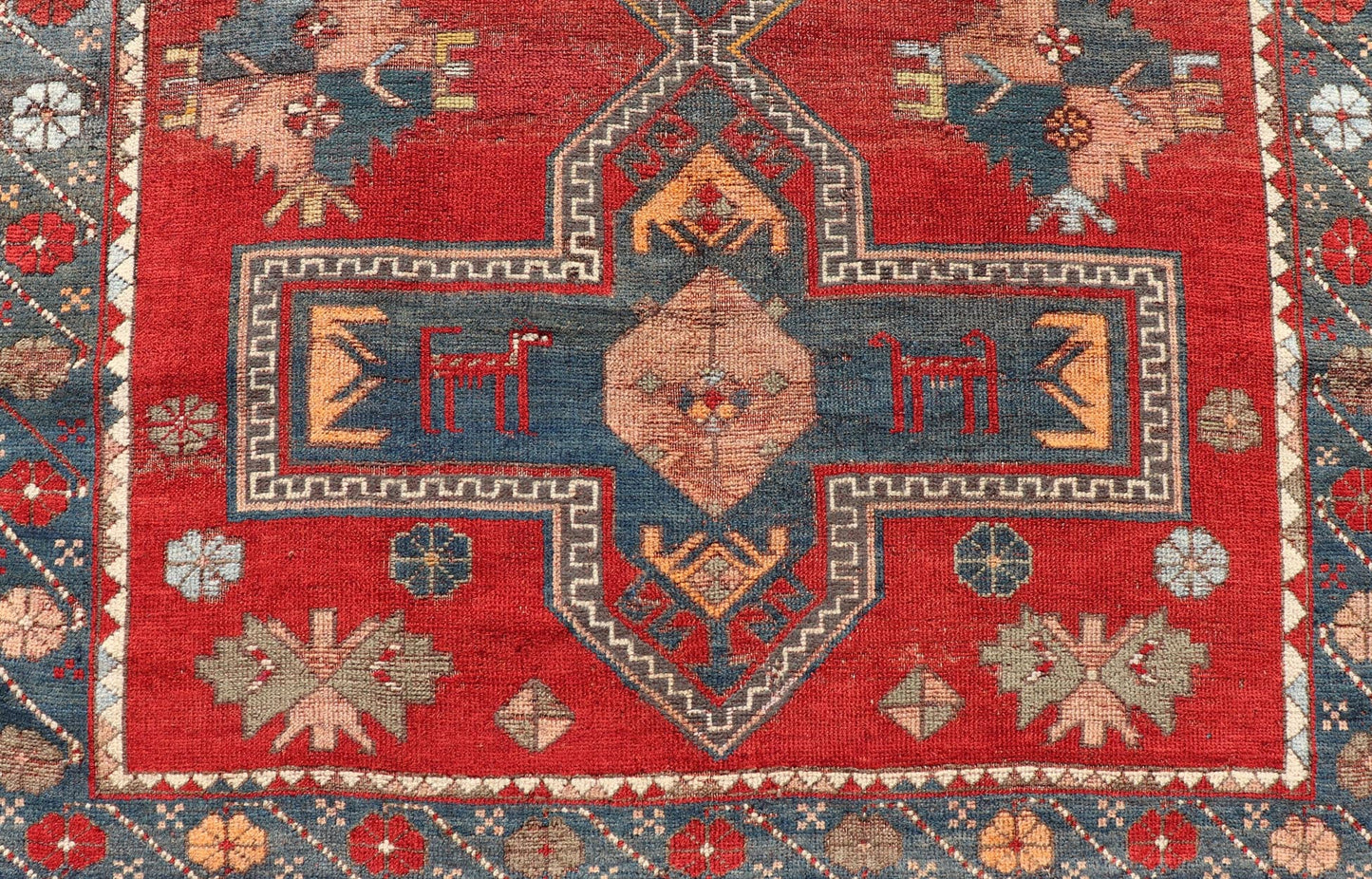 Measures: 5'1 x 7'3 Antique Caucasian Kazak Rug with Sub - Geometric Large Tribal Medallions Design. Keivan Woven Arts / rug EMB - 9624 - 13568, country of origin / type: Caucasus / Kazak, circa Late - 19th Century. Antique Caucasian Kazak Rug with Sub - Geo... - Keivan Woven ArtsEMB - 9624 - 13568 - 15983Rug
