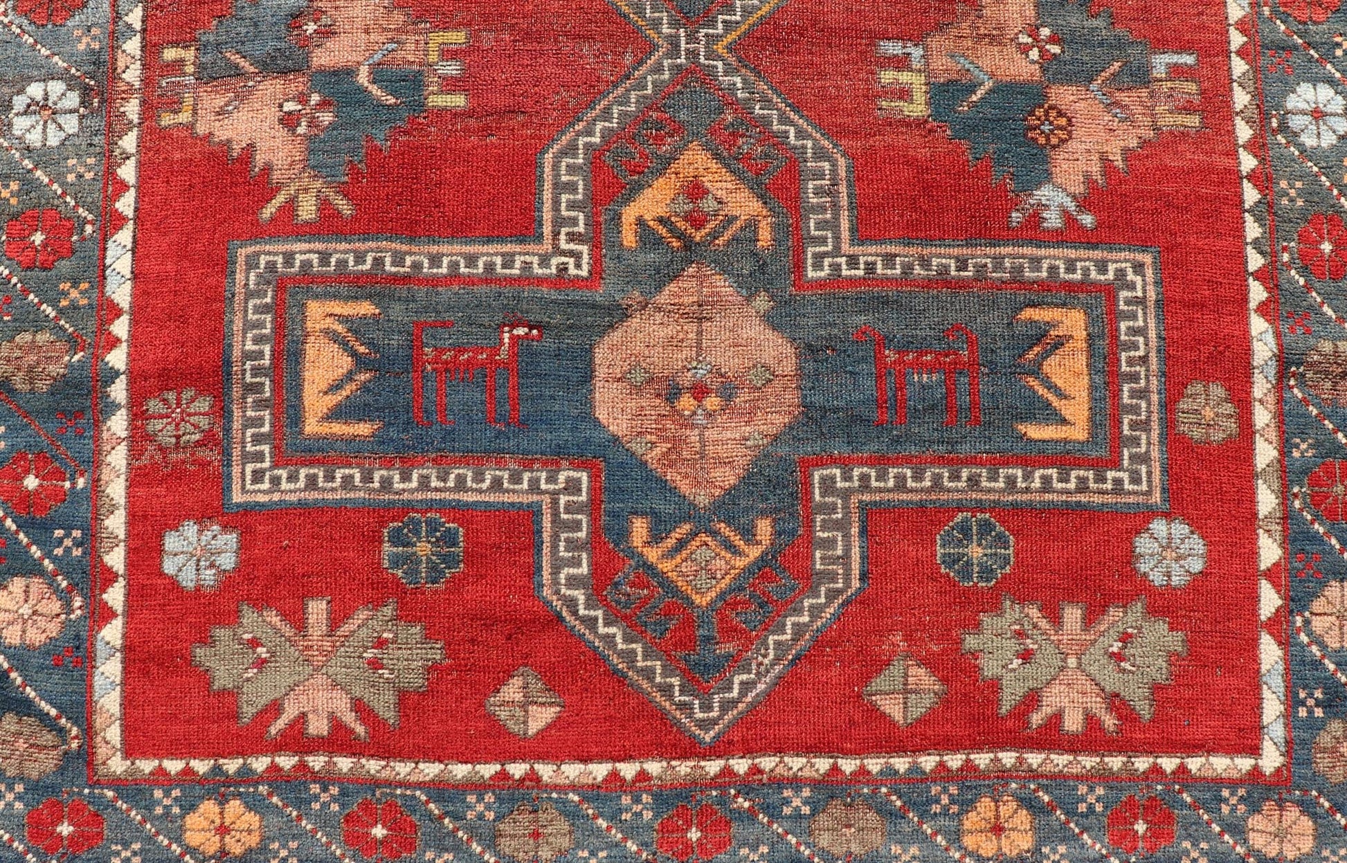 Measures: 5'1 x 7'3 Antique Caucasian Kazak Rug with Sub - Geometric Large Tribal Medallions Design. Keivan Woven Arts / rug EMB - 9624 - 13568, country of origin / type: Caucasus / Kazak, circa Late - 19th Century. Antique Caucasian Kazak Rug with Sub - Geo... - Keivan Woven ArtsEMB - 9624 - 13568 - 15983Rug
