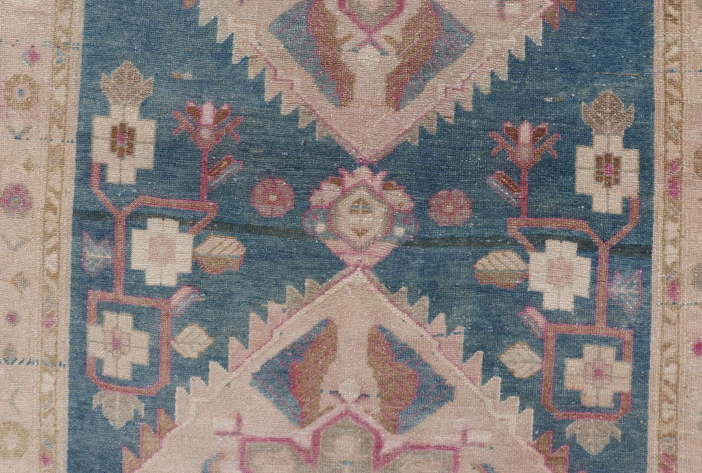 Antique Persian Gallery Mahal Rug in Wool with Floral Medallion Design This antique Persian gallery Mahal rug has been hand - knotted in wool and features an all - over sub - geometric floral design rendered in blue, green, pink and neutral tones. A ... - Keivan Woven ArtsEMB - 9627 - P13892 - 16001Rug