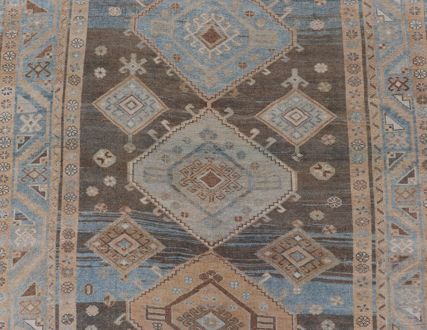 Antique Persian Kurdish Rug with All - Over Geometrics by Keivan Woven Arts. Measures: 5'4 x 10'5 Softly colored antique Persian Gallery Kurdish rug with all - over geometric and diamond design. Keivan Woven Arts / rug EMB - 9634 - P1386... - Keivan Woven ArtsEMB - 9634 - P13861 - 14892Rug