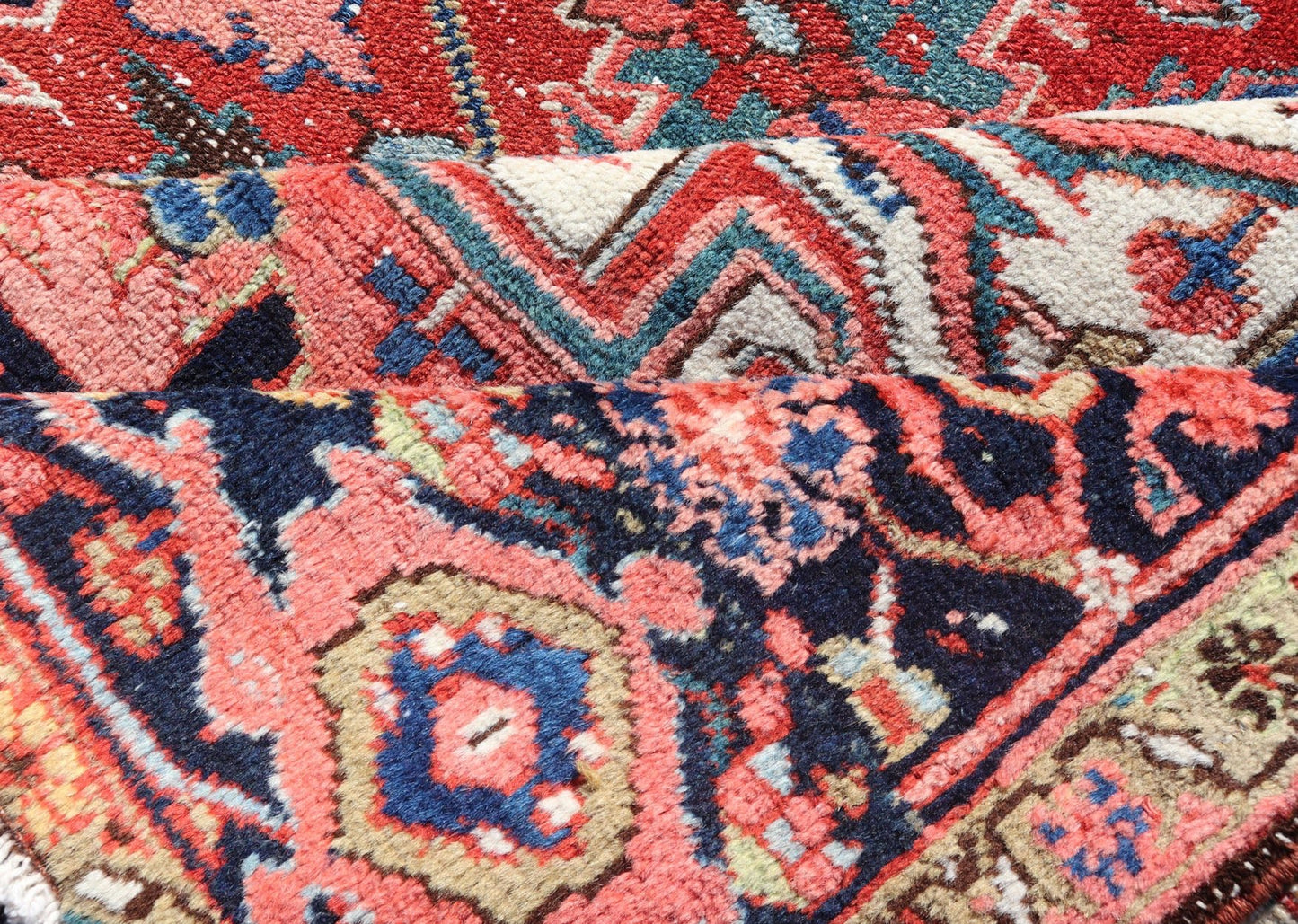 Antique Persian Heriz with Central Medallion Design in Red and Jewel Tones Antique Persian Heriz. Keivan Woven Arts / rug/ EMB - 9636 - P13586, country of origin / type: Iran, Persian / Heriz, circa Early - 20th century Measures: 8'6'' x 12'0'... - Keivan Woven ArtsEMB - 9636 - P13586 - 16031Rug