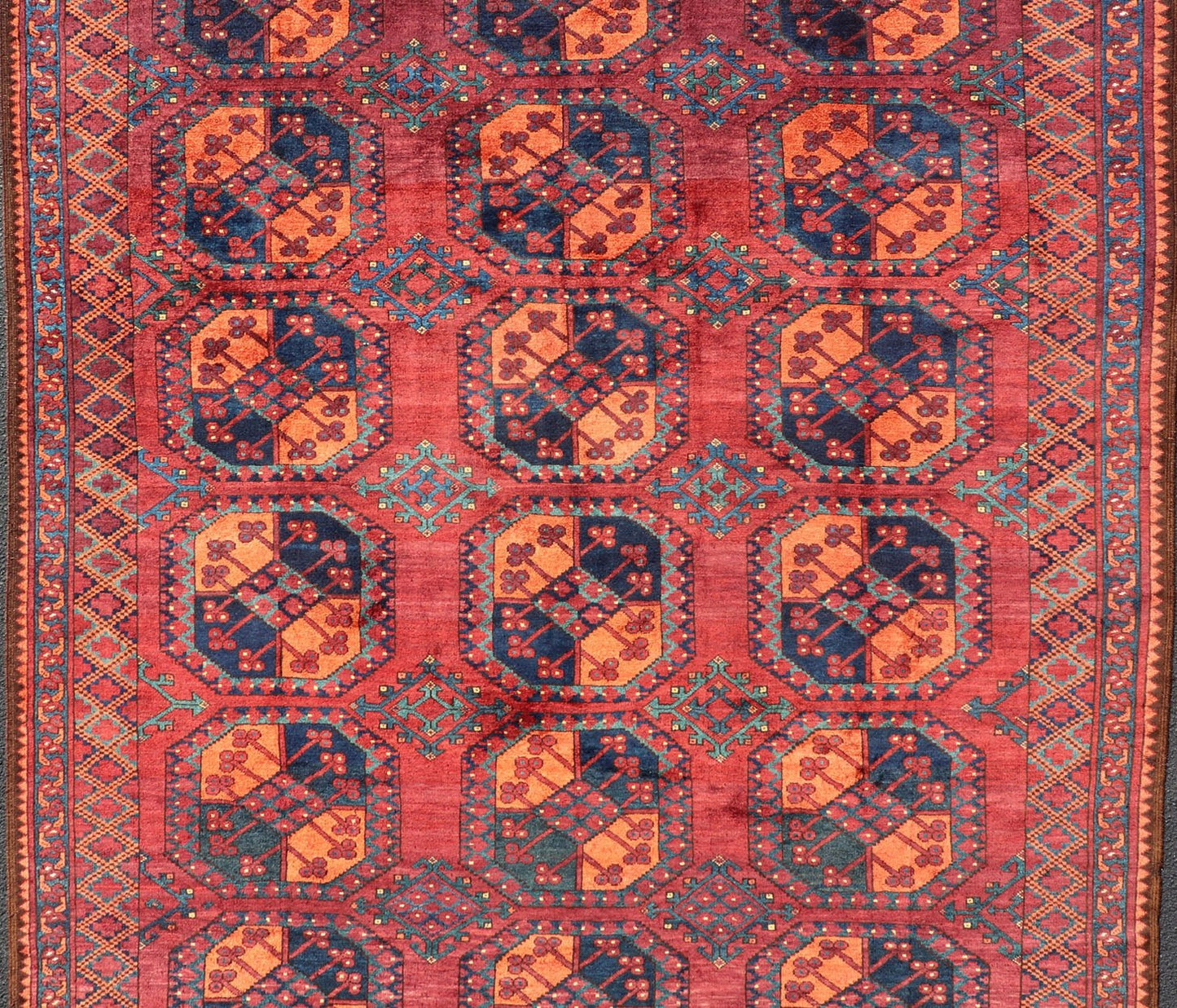 Square Sized Hand - Knotted Turkomen Ersari Rug in Wool with Repeating Gul Design This Turkomen Ersari rug has been hand - knotted in the finest wool. The rug features a repeating sub - geometric Gul design throughout the entirety of the rug, enclose... - Keivan Woven ArtsEMB - 9645 - P13551 - 16079Rug