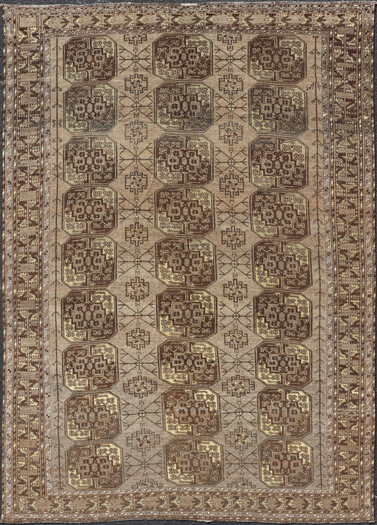 Hand - Knotted Turkomen Ersari Rug in Wool with Repeating Sub - Geometric Gul Design This Turkomen Ersari rug has been hand - knotted in the finest wool. The rug features a repeating Gul design throughout the entirety of the rug, enclosed within a co... - Keivan Woven ArtsEMB - 9649 - P13543 - 16103Rug