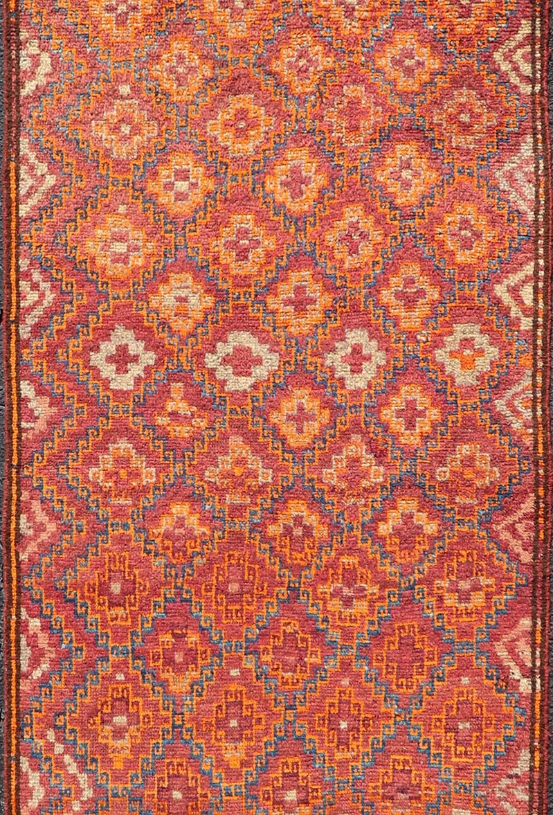 Antique Hand - Knotted Baluch Runner with All - Over Sub - Geometric Diamond Design This Antique Baluch Runner has been hand - knotted and features an impressive all - over sub - geometric diamond design replete in multicolor. The rug is enclosed within a ... - Keivan Woven ArtsEMB - 9666B - P13556 - 17098Rug