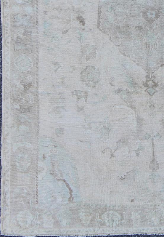 Muted Layered Medallion Vintage Turkish Oushak Rug in Taupe, Lt Blue, and Brown Muted medallion sub - geometric vintage Turkish Oushak tug in taupe, light blue, brown, Keivan Woven Arts / rug EN - 1057, country of origin / type: Turkey / Oushak, ci... - Keivan Woven ArtsEN - 1057 - 6616Rug
