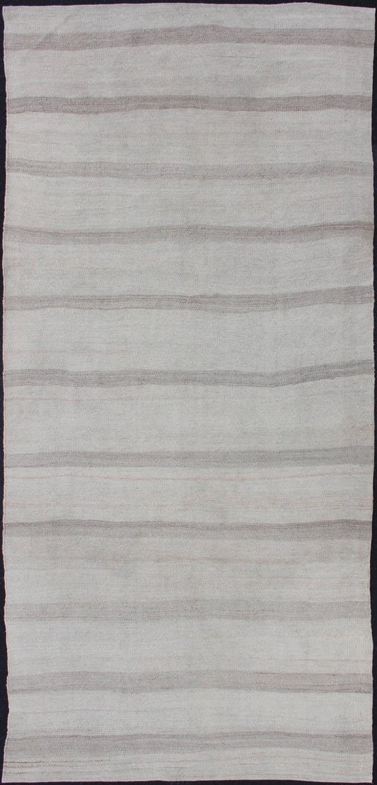 Vintage Turkish Kilim Runner with Stripes in Light Taupe and Gray Tones Vintage Turkish Kilim Runner with Stripes in Light Taupe and Gray Tones. Stripe design Kilim in cream and gray, Keivan Woven Arts / rug EN - 111, country of origin / type: Tur... - Keivan Woven ArtsEN - 111 - 12717Rug