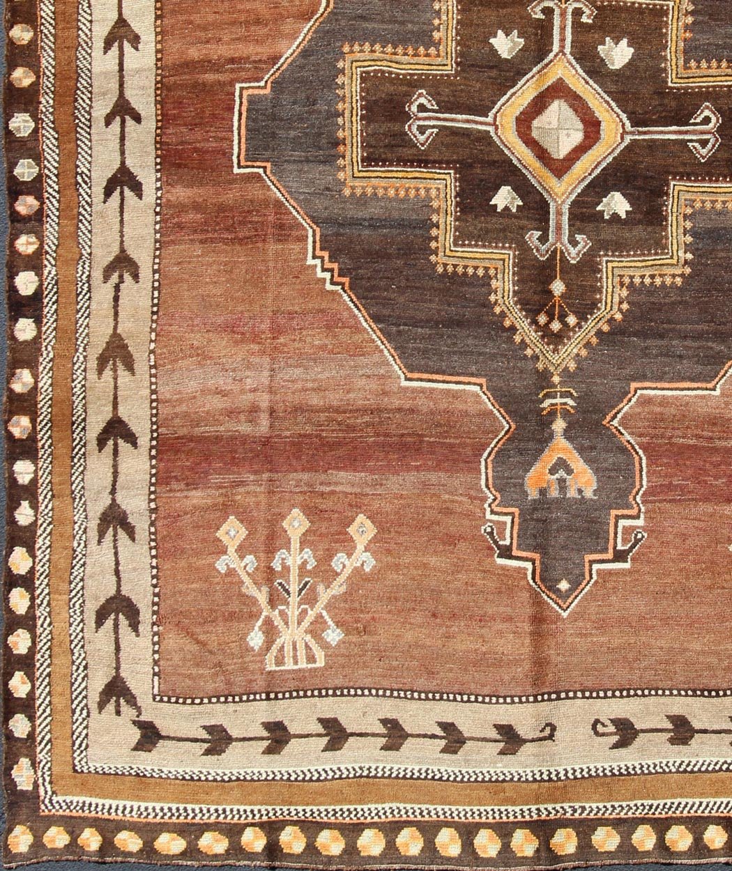 Large Square Vintage Turkish Kars With Geometric Tribal Medallion Design. Keivan Woven Arts / rug EN - 112304, country of origin / type: Turkey / Tribal, circa mid - 20th century. Square size rug. Measures: 10'5 x 11'7. This stunning bold Turkish r... - Keivan Woven ArtsEN - 112304 - 3148Rug
