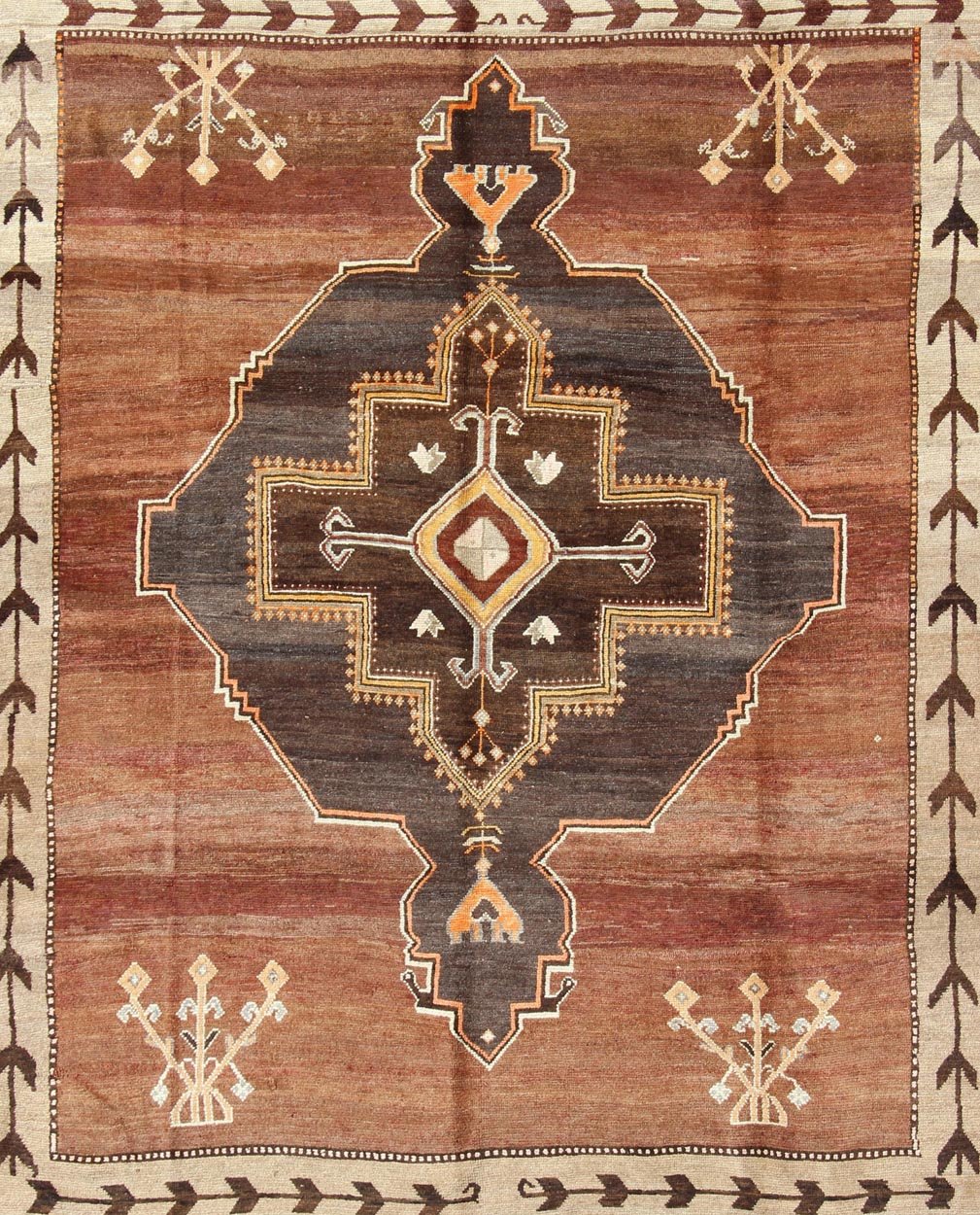 Large Square Vintage Turkish Kars With Geometric Tribal Medallion Design. Keivan Woven Arts / rug EN - 112304, country of origin / type: Turkey / Tribal, circa mid - 20th century. Square size rug. Measures: 10'5 x 11'7. This stunning bold Turkish r... - Keivan Woven ArtsEN - 112304 - 3148Rug