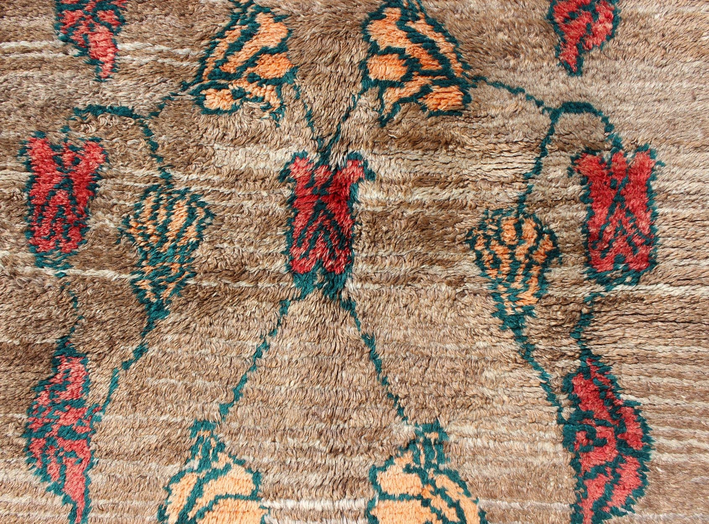 Vintage Tulu rug with Camel Color Field and Flowers Surrounded by Brown Border Measures: 3'8 x 4'7 Made with very fine angora blend wool, this Turkish Tulu has Camel Color Field Surrounded by a Chocolate Border. Keivan Woven Arts rug/EN - 1... - Keivan Woven ArtsEN - 112452 - 4484Rug