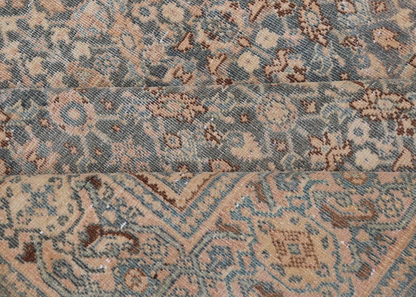 Light Blue/Gray Background Persian distressed Tabriz Rug with All - Over Herati Design. distressed antique rug, antique distressed rug, antique distressed Persian rug. Distressed antique Tabriz Light Green background Persian Tabriz rug with free ... - Keivan Woven ArtsEN - 121 - 14142Rug