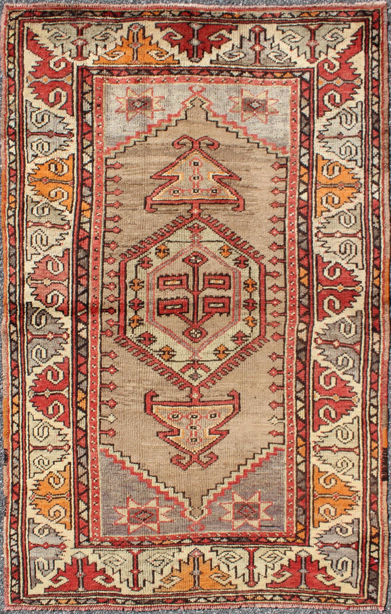 Colorful Vintage Turkish Oushak Rug With Geometric Design Colorful Vintage Turkish Oushak Rug With Geometric Design. Oushak vintage Rug with Geometric Tribal Motifs, Keivan Woven Arts, rug/EN - 123977 origin/turkey, hand knotted wool rug. ... - Keivan Woven ArtsEN - 123977 - 6620Rug