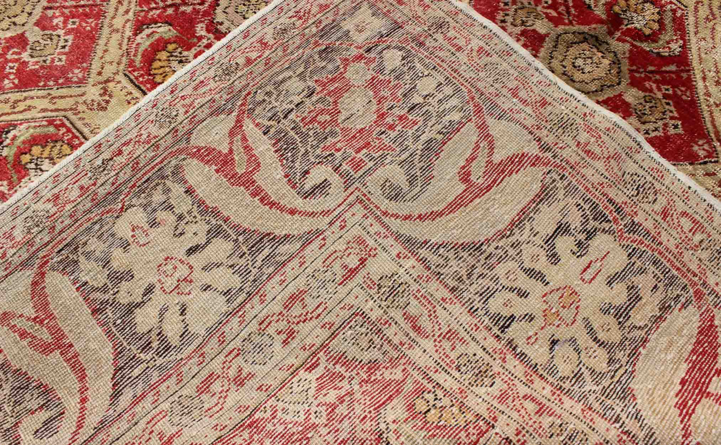 Antique Turkish Oushak Rug with Paisley Border and Over All Tribal Design Measures: 6'6 x 8'8' This magnificent Turkish rug displays a glorious coloration paired with superlative all - over sub - geometric design. The delightful hues of r... - Keivan Woven ArtsEN - 123987 - 7119Rug