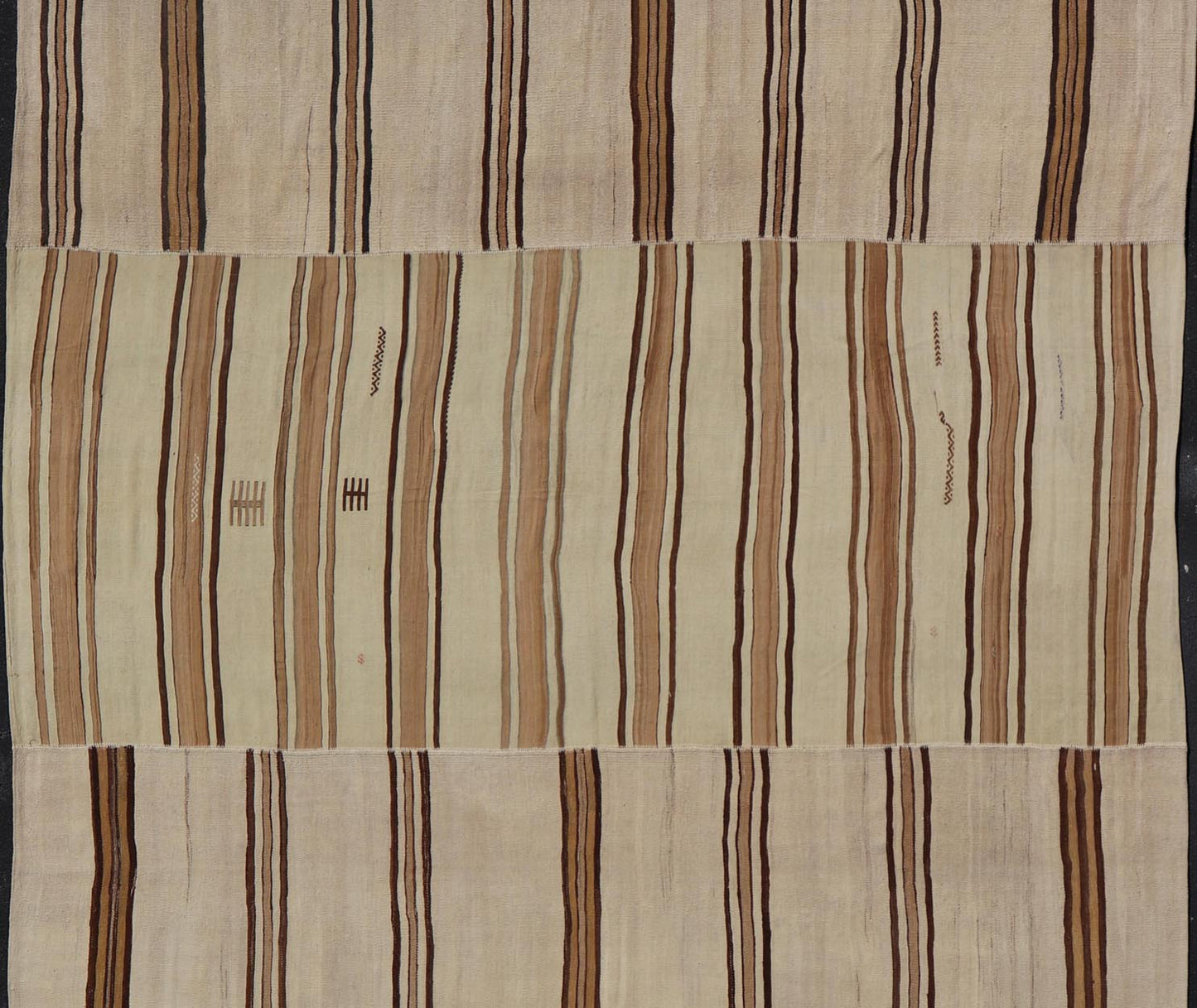 Large Vintage Flat - Woven Turkish Paneled Kilim Rug in Wool with Stripe Design This flat - weave tribal Turkish kilim has been hand - woven in wool. The rug features an sub - geometric striped design, and is rendered earthy tones; making this rug a su... - Keivan Woven ArtsEN - 13113 - 178719 - 178838 - 19748