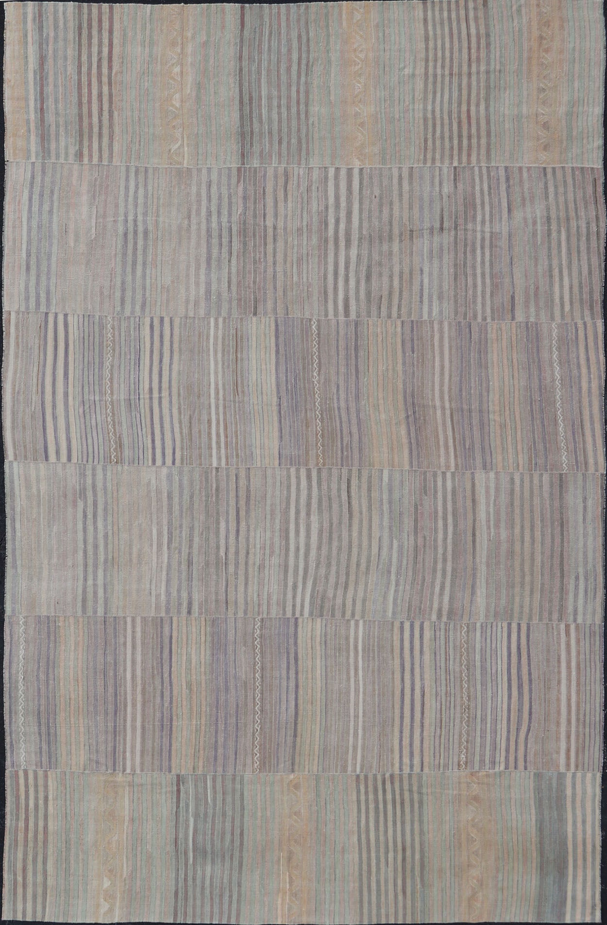 Vintage Hand Woven Turkish Paneled Kilim Vintage Rug in Earthy Tones. Measures: 10'0 x 15'0 Vintage Hand Woven Turkish Paneled Kilim Vintage Rug in Muted Colors. Keivan Woven Arts / rug EN - 13119 country of origin / type: Turkey / Kilim, cir... - Keivan Woven ArtsEN - 13119 - 21609Rug