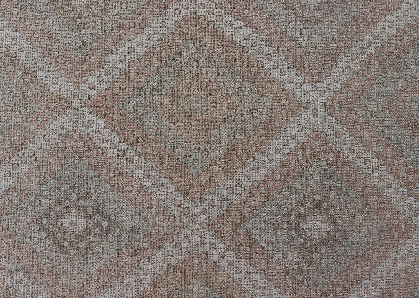 Vintage Turkish Embroidered Rug with Geometric Diamond Design with Soft Colors Embroidered vintage rug from Turkey in shades of tan, light green, light red, and cream with geometric pattern, Keivan Woven Arts / rug EN - 13652, country of origin / ... - Keivan Woven ArtsEN - 13652 - 18830Rug