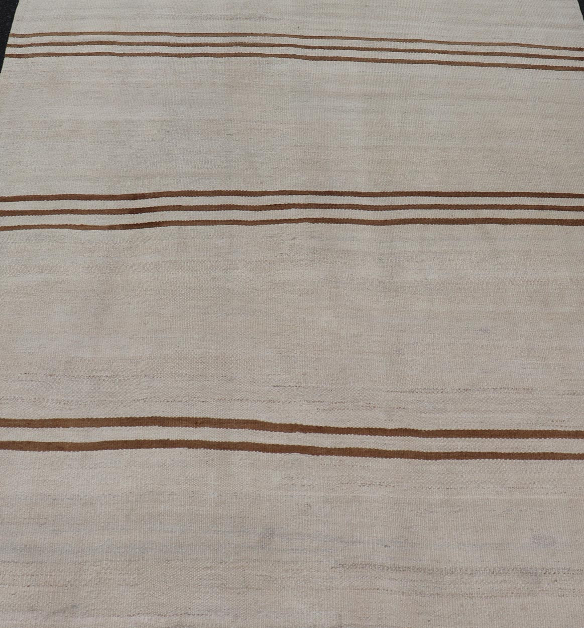 Flat - Weave Kilim Vintage Rug Turkey with Horizontal Stripes in Ivory & Brown. Keivan Woven Arts / rug EN - 13711, country of origin / type: Turkey / Kilim, circa 1950 Measures: 4'10 x 5'9 This vintage flat - woven Kilim features a minimalist design ... - Keivan Woven ArtsEN - 13711 - 23912Rug