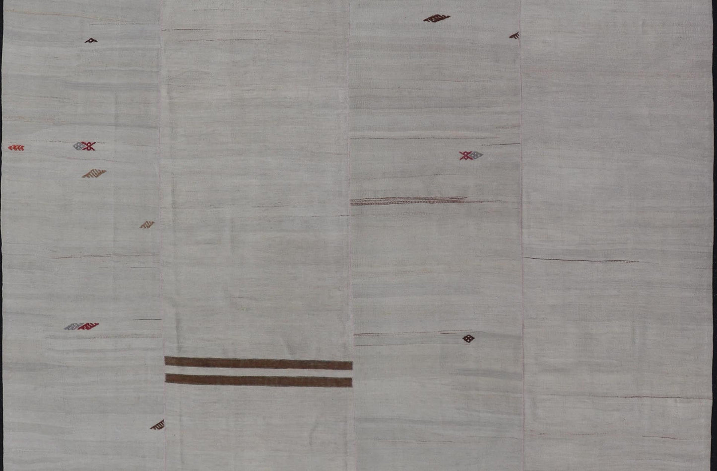 Turkish Vintage Kilim in Wool with Sub - Geometric Striped Panel Design. Vintage Kilim Rug with All - Over Sub - Geometric Panel Design. Keivan Woven Arts; rug EN - 13914, country of origin / type: Turkey / Kilim, circa 1950. This flat - weave tribal Turk... - Keivan Woven ArtsEN - 13914 - 23720Rug
