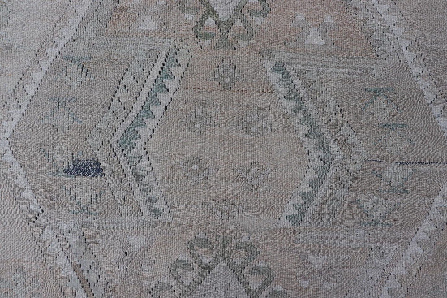 Vintage Hand - Woven Turkish Kilim in Wool with Medallion Sub - Geometric Design This flat - weave tribal Turkish kilim has been hand - woven in wool. The rug features an all - over sub - geometric medallion design, rendered in greens, blues and neutra... - Keivan Woven ArtsEN - 13963 - 19496