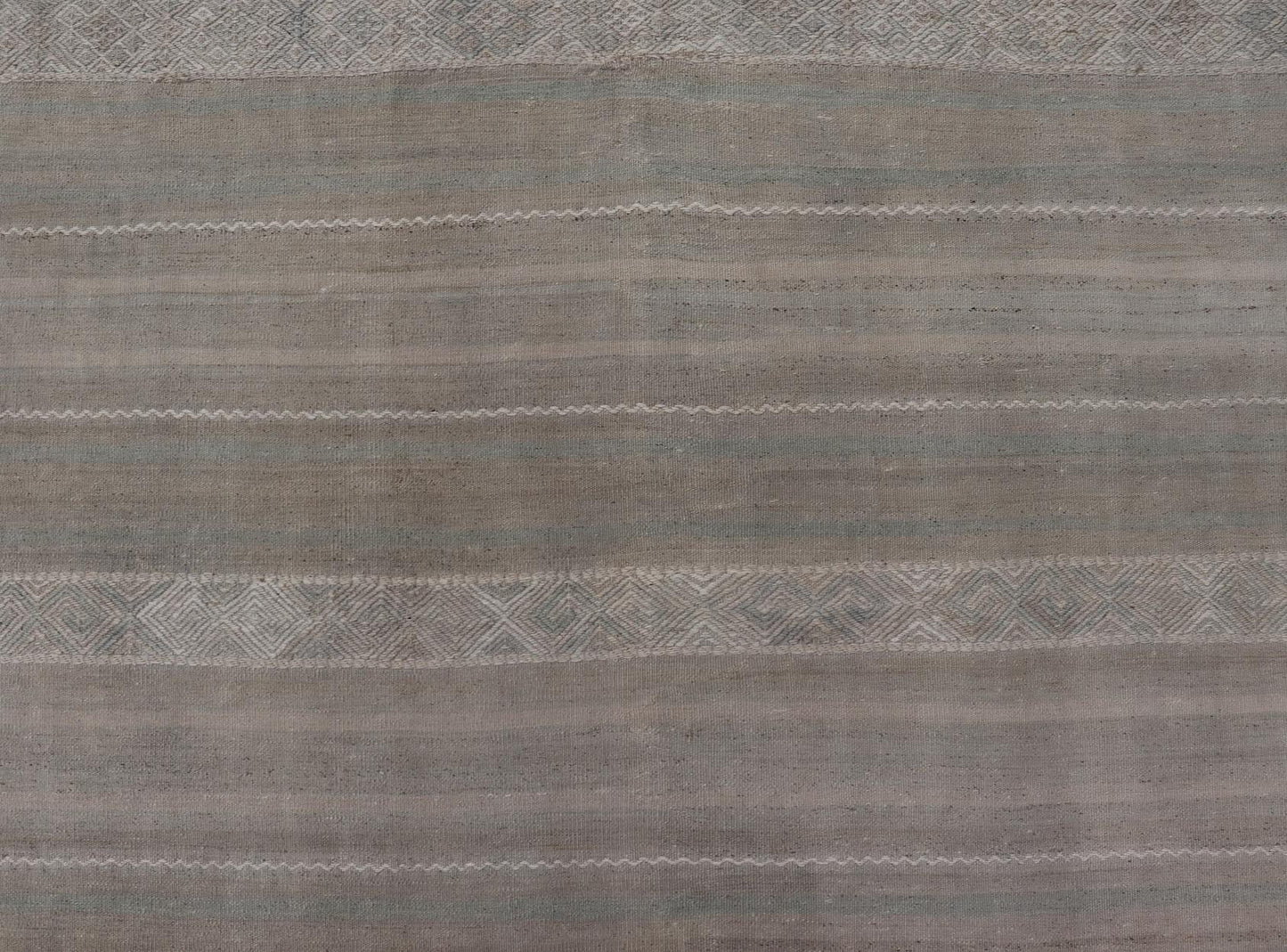 Turkish Flat - Weave Kilim in Muted Colors with Stripes and Embroideries. Country of Origin: Turkey; Type: Kilim; Design: Panel, Stripes, Embroider; Keivan Woven Arts: rug EN - 14009; Gallery Turkish Kilim Vintage Carpet. Measures: 5'5 x 8'6 This c... - Keivan Woven ArtsEN - 14009 - 23941Rug