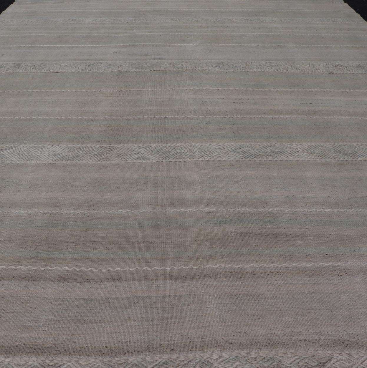 Turkish Flat - Weave Kilim in Muted Colors with Stripes and Embroideries. Country of Origin: Turkey; Type: Kilim; Design: Panel, Stripes, Embroider; Keivan Woven Arts: rug EN - 14009; Gallery Turkish Kilim Vintage Carpet. Measures: 5'5 x 8'6 This c... - Keivan Woven ArtsEN - 14009 - 23941Rug