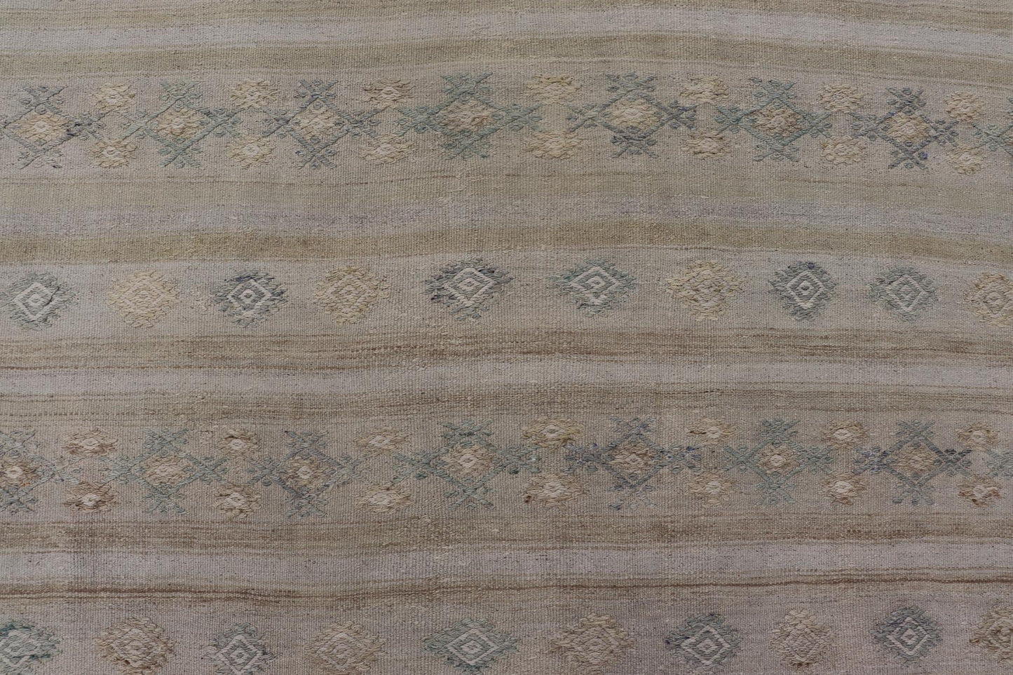 Turkish Vintage Gallery Flat - Weave Kilim With Stripes and Embroideries. Country of Origin: Turkey; Type: Kilim; Design: Panel, Stripes, Embroider; Keivan Woven Arts: EN - 14013, mid 20th century. Measures: 6'3 x 11'6 This charming vintage fla... - Keivan Woven ArtsEN - 14013 - 23726Rug