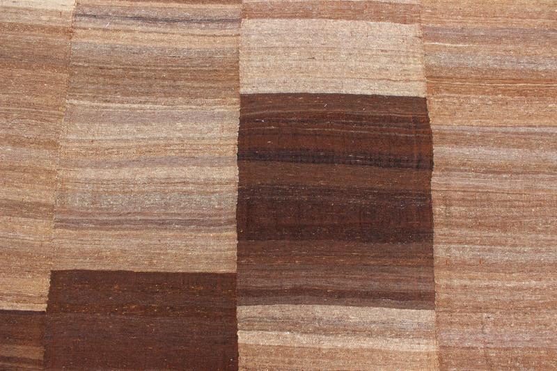 Large Hand Woven Flat Weave Kilim in Six Panels of Dark Brown, Light Brown, Taupe & Khaki. Large Hand Woven Vintage Kilim in Six Panels. Keivan Woven Arts / Rug / EN - 140470. Large vintage Flat weave. Measures: 11'7 x 16'8 Six panel... - Keivan Woven ArtsEN - 140470 - 5670Rug
