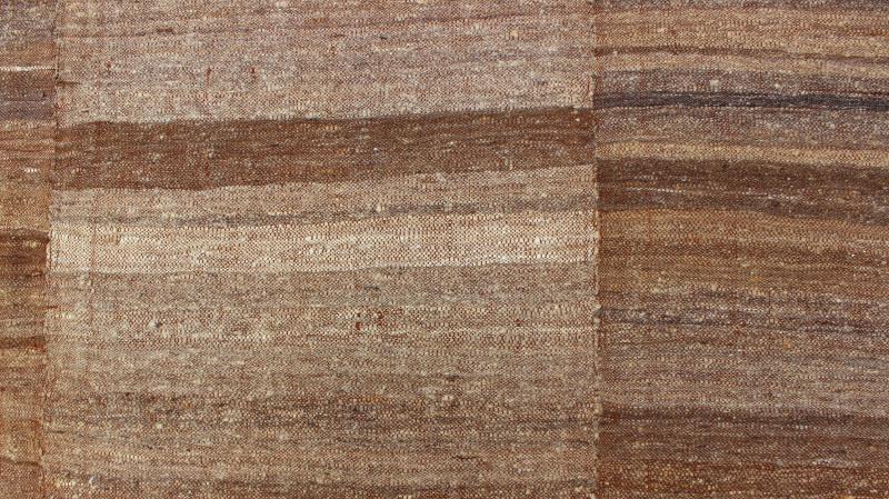 Large Hand Woven Flat Weave Kilim in Six Panels of Dark Brown, Light Brown, Taupe & Khaki. Large Hand Woven Vintage Kilim in Six Panels. Keivan Woven Arts / Rug / EN - 140470. Large vintage Flat weave. Measures: 11'7 x 16'8 Six panel... - Keivan Woven ArtsEN - 140470 - 5670Rug