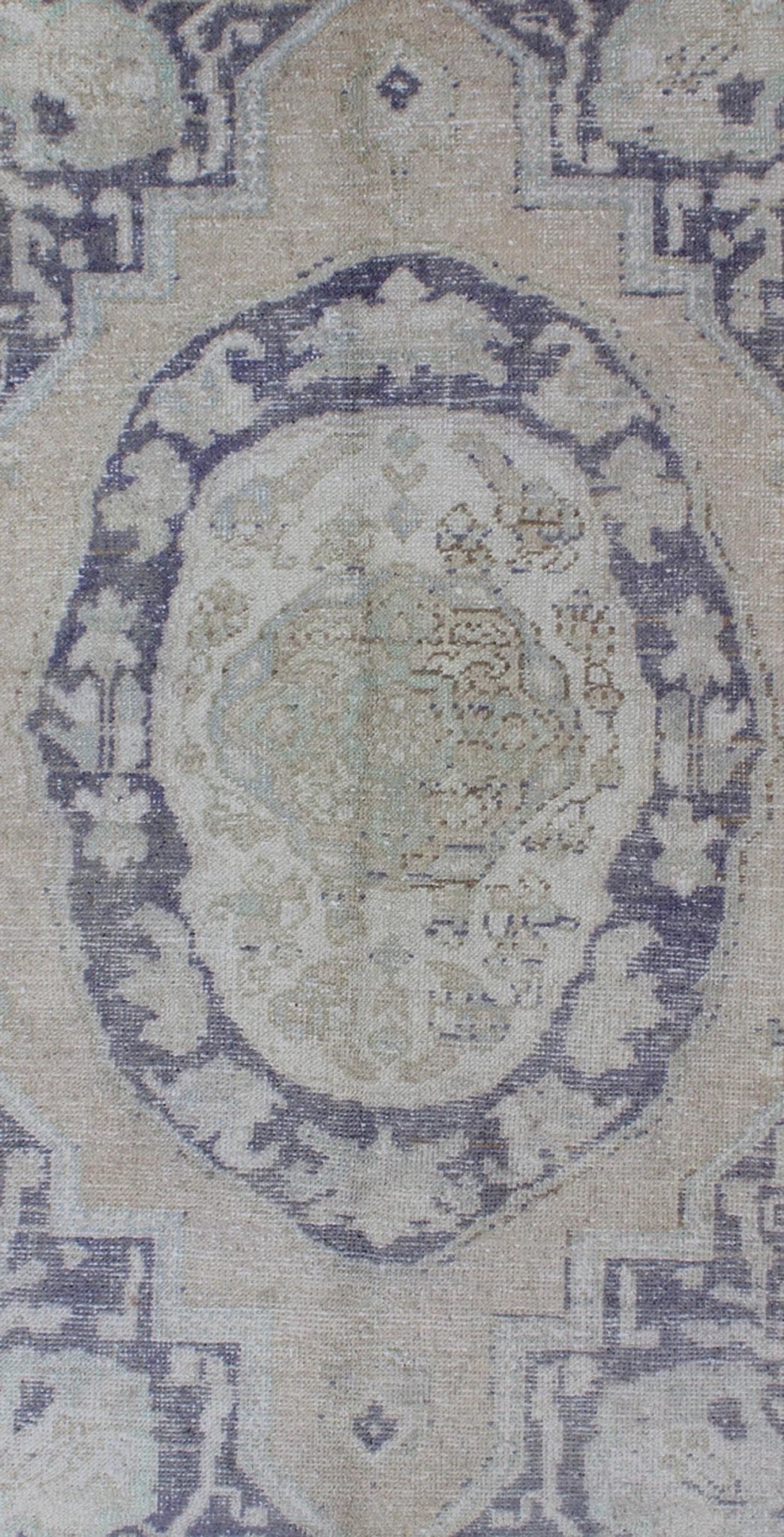 Vintage Medallion Oushak of Ottoman Design This unique medallion Oushak of Ottoman design displays a neutral color pallete with grey, cream, taupe, green and ivory tones. The bold design is softened by delicate and tone - on - tone colors. Measur... - Keivan Woven ArtsEN - 140476 - 6057Rug