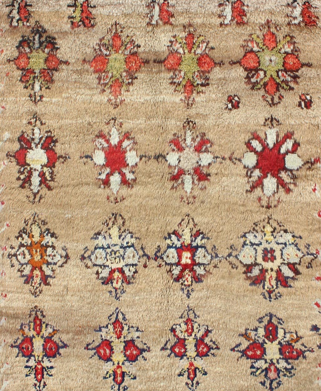 Angora Turkish Tulu Carpet with Colorful Floral Designs Set on Sand Field Angora Turkish Tulu Carpet Antique rug//en - 140522 origin/turkey kwarugs his Tulu carpet features several multicolored floral motifs laid across a sand - colored field... - Keivan Woven ArtsEN - 140522 - 6370Rug