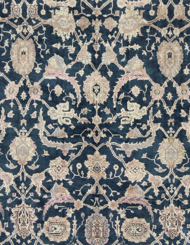 Turkish Carpet with Deep Navy Background and Lovely Botanical Motifs Deep Navy Blue Vintage Turkish Rug rug/en - 140898, origin/turkey kwarugs This Turkish rug contains subtle tones of light pink, lavender, and cream, which are highlight... - Keivan Woven ArtsEN - 140898 - 6652Rug