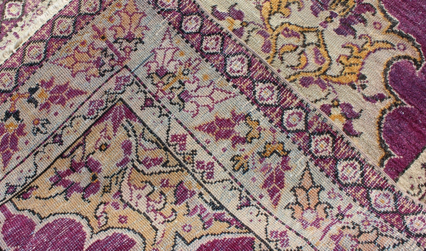 Purple Background Vintage Turkish Oushak Rug with Floral Medallion Design. Keivan Woven Arts rug#EN - 141041, country of origin / type: Turkey / Oushak, circa 1940 Measures: 3'7 x 6' This sublime and enchanting vintage rug, a gorgeous Ousha... - Keivan Woven ArtsEN - 141041 - 7139Rug