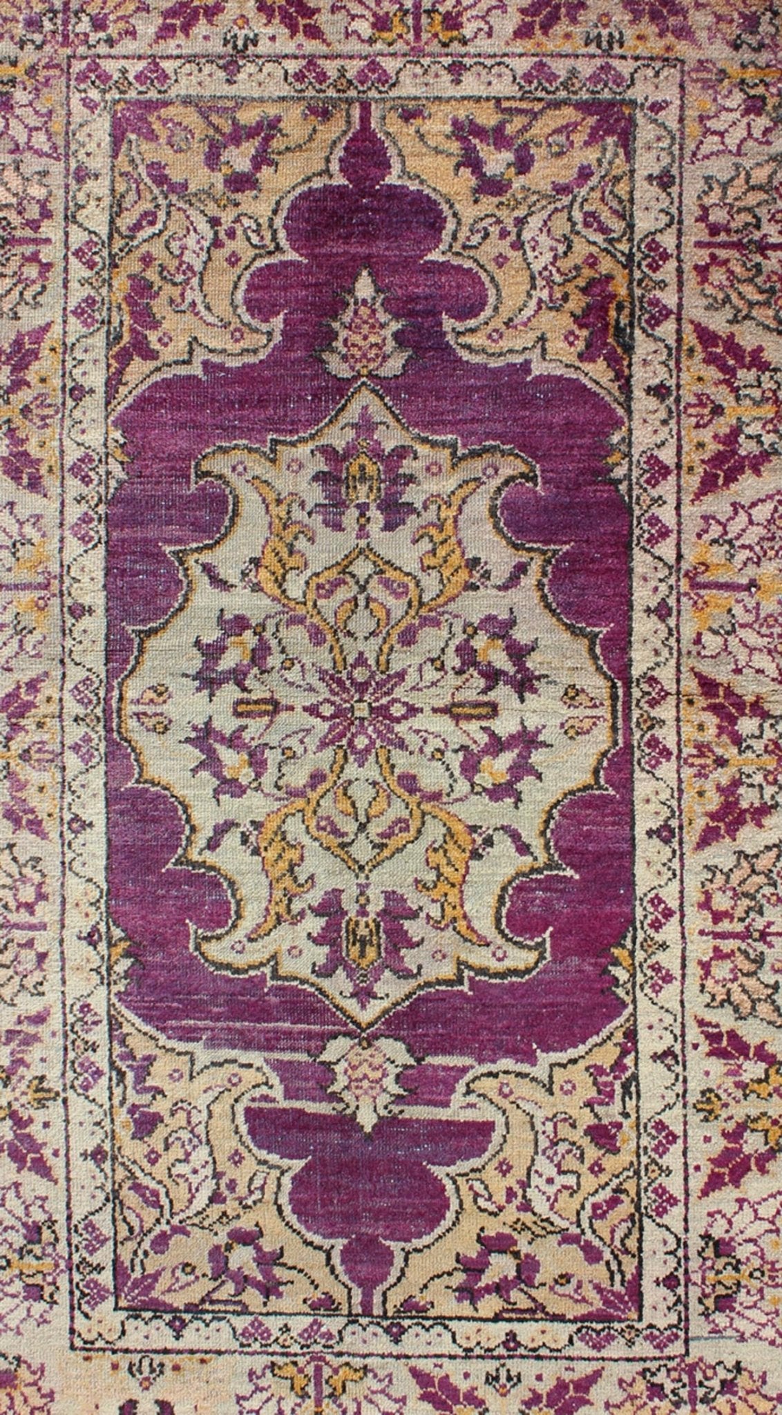 Purple Background Vintage Turkish Oushak Rug with Floral Medallion Design. Keivan Woven Arts rug#EN - 141041, country of origin / type: Turkey / Oushak, circa 1940 Measures: 3'7 x 6' This sublime and enchanting vintage rug, a gorgeous Ousha... - Keivan Woven ArtsEN - 141041 - 7139Rug