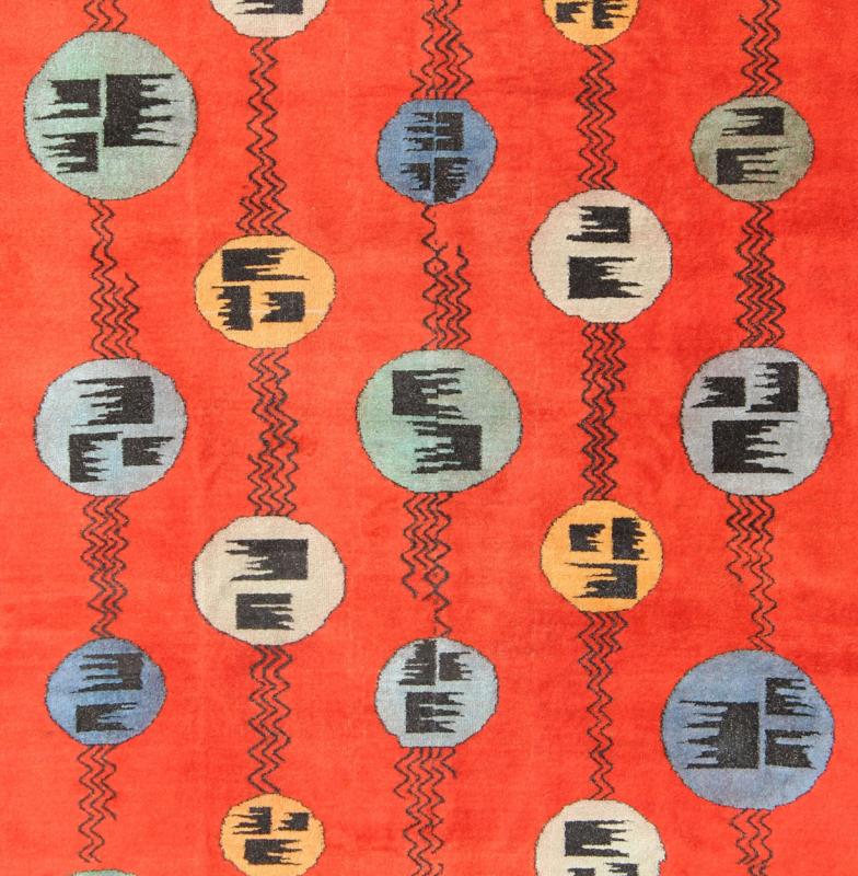 Art Deco Design Vintage Turkish Rug Designed and commissioned by the Turkish megastar, Zeki Muren, this vintage contemporary rug highlights a retro palette and sporadically spaced circle motifs. Deriving inspiration from both Zeki Murens creativ... - Keivan Woven ArtsEN - 141297 - 7195Rug